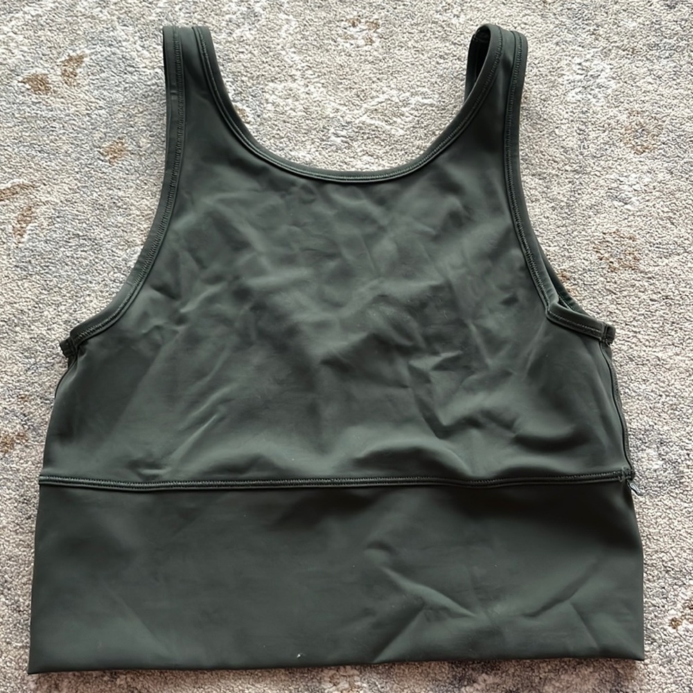Olive green lululemon power pivot ribbed tank top. Size 8.